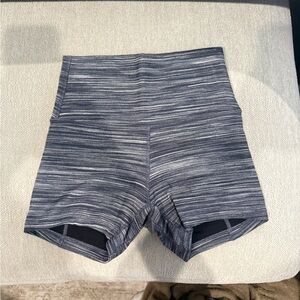 lululemon athletica Women's Black and Gray Striped Bike Shorts - 4 inch